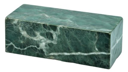 A polished marble piece with green and white natural veining displayed on a white background or transparent png 
