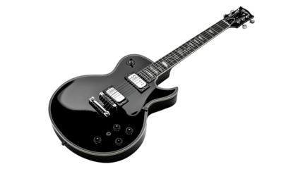 black electric guitar isolated on white background , transparent png 