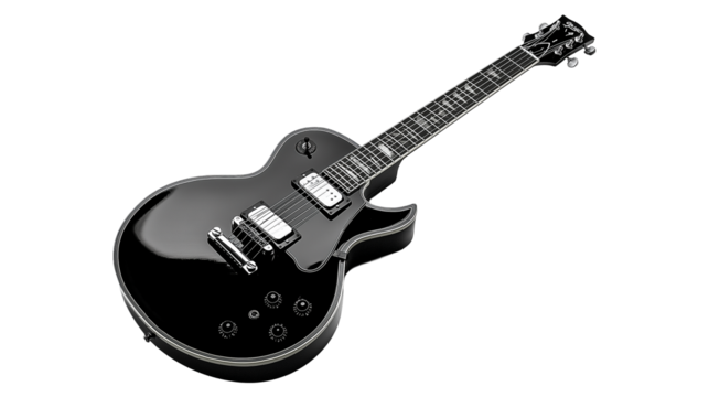 black electric guitar isolated on white background , transparent png 