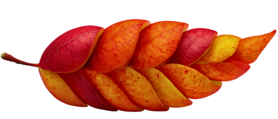 perfect autumn leaf made of slices of apple isolated over white (transparent) background; unique healthy autumn fruits element
