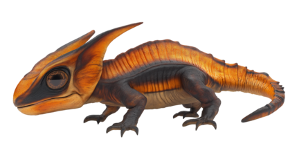 Lizard animal standing on a white background or transparent png , showing its scaly skin and long tail.