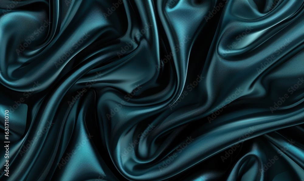 Poster teal fabric abstract background with folds smooth texture and elegant design