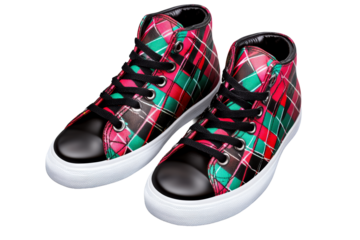 Stylish plaid high top sneakers with black accents for casual wear