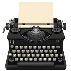 Vintage typewriter with paper sheet isolated on white background