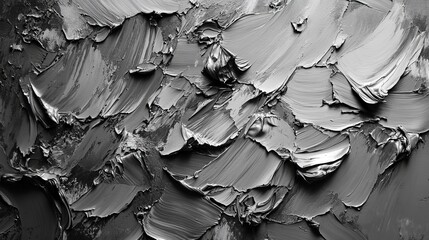 Close up of thick textured gray paint strokes creating an abstract monochrome pattern surface design