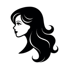 Elegant Woman Head Silhouette with Classy Long Hair silhouette Art Vector illustration