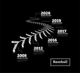 A modern and unique timeline design inspired by baseball stitching, perfect for sports and event timelines. Vector illustration on black