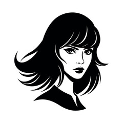 Stylish Girl Silhouette with Swept Fringe Hair Design silhouette Art Vector illustration