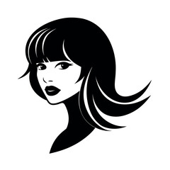 Fashion Silhouette of a Girl with Side Swept Fringe Hair silhouette Art Vector illustration