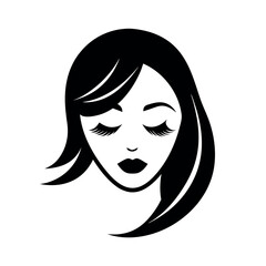 Smooth Line Woman Face Silhouette with Long Eyelashes silhouette Art Vector illustration