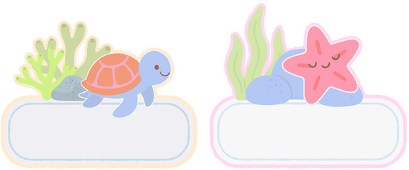 : Cute sea animals name tag set, printable labels with turtle, crab for kindergarten classroom decor