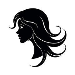 Trendy Woman Profile Silhouette with Thin Flowing Hair silhouette Art Vector illustration