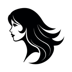 Elegant Flowing Hair on Trendy Woman Profile Silhouette silhouette Art Vector illustration