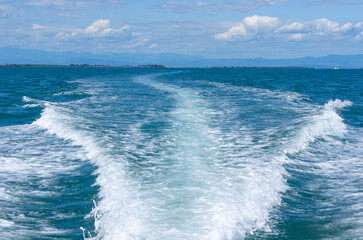 Boat Wake on the Adriatic Sea Off Lignano Sabbiadoro Coastline
