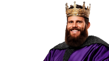 Majestic king in purple robe with ornate crown and beard