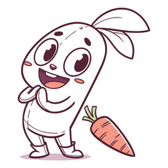 Obraz premium Cute cartoon rabbit with carrot isolated on white background, a playful illustration