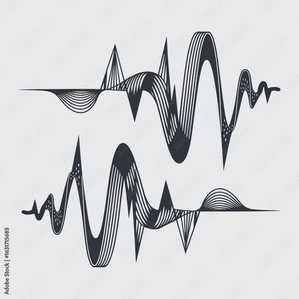 Poster smooth sine wave and jagged oscillating waveform illustration – perfect for audio branding, tech log