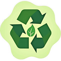 Obraz premium Green recycling symbol with a leaf in the center isolated on transparent background