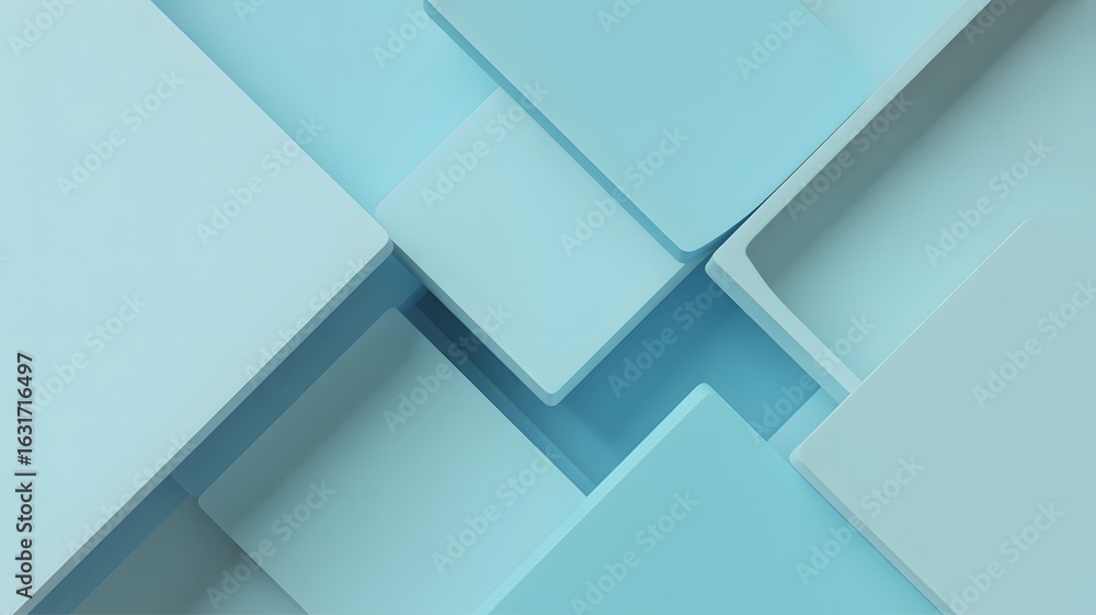 Poster abstract geometric pattern of overlapping light blue squares and rectangles image