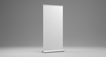 White Roll Up Banner Display On Gray Background