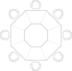 Fototapeta premium Octagonal Conference Table and 8 Chairs - Top View Architectural Layout. 12