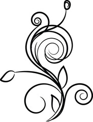 Abstract vector floral design with ornate black leaf and plant elements