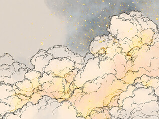 Obraz premium A line art illustration of a star cluster with clouds