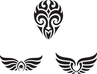 Tribal wing and mask designs black white