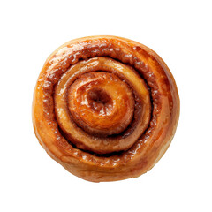 Overhead View of Glazed Brown Cinnamon Roll on Transparent Background