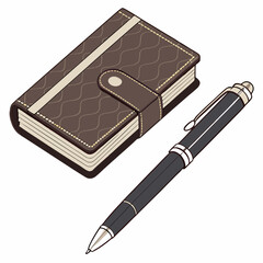 Brown leather notebook with wavy pattern and black pen