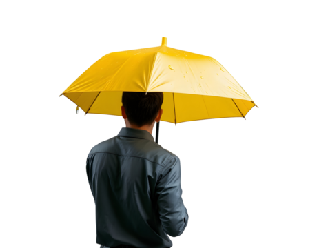 Person with back turned holding a yellow umbrella