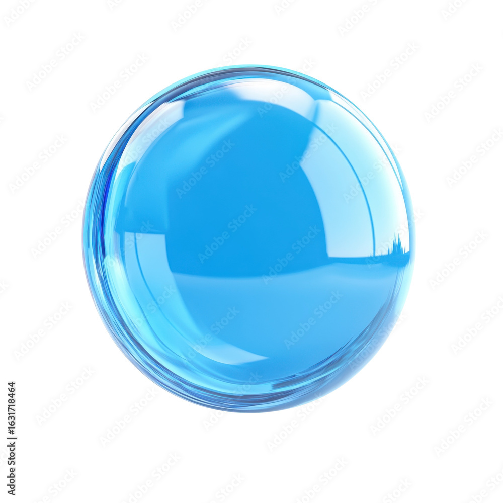 Poster glossy blue sphere with reflections, a 3d rendering for science, technology on transparent backgroun