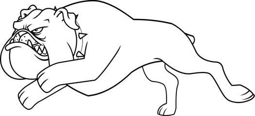 Angry Bulldog Cartoon Character Running Fast Attack – Black and White Vector Hand Drawn Illustration Isolated On Transparent Background