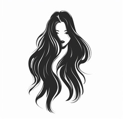 Black silhouette of a woman for a logo of a hair salon. 