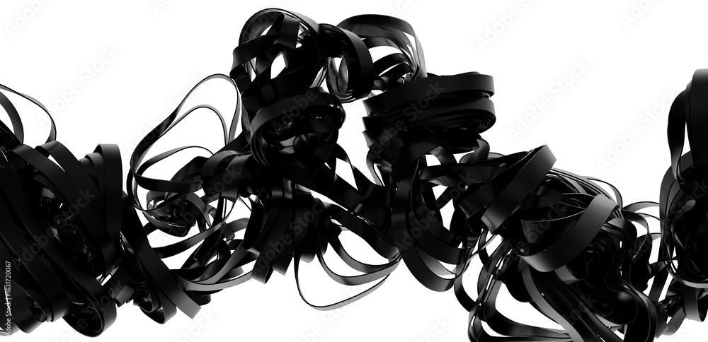 Poster high-resolution 3d render of abstract black ribbons swirling, perfect for backgrounds and design pro