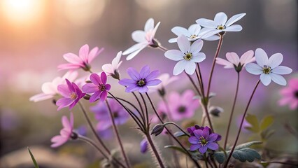 Fototapeta premium Delicate pink purple white wildflowers image