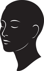 A silhouette of a peaceful face with closed eyes, calm emotion, black vector