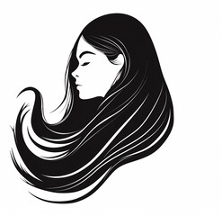 Black silhouette of a woman for a logo of a hair salon. 