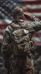 Military salute at american flag outdoor event heroic atmosphere inspirational viewpoint honor and respect concept