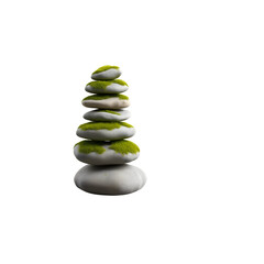 Stacked stones with moss, zen composition, tranquility, meditation, balance concept