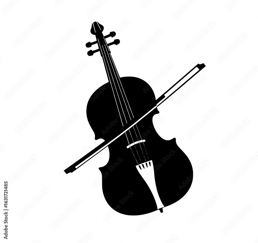 Poster monochrome vector illustration of a cello and bow. black and white graphic of a classical string ins