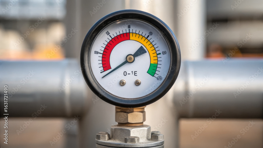 Poster gas terminal concept ,pressure gauge displays measurement with color coded indicators, showcasing sa