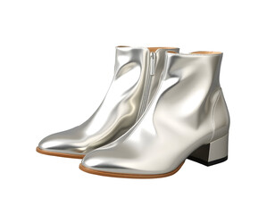 Silver Metallic Ankle Boots with Zipper and Block Heel