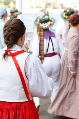 Basque folk dancers in the street
