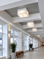 Obraz premium Modern hallway with natural light and sleek design elements.