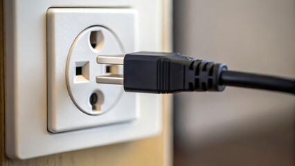 Home Construction Process concept ,Power outlet with plug connected, showcasing electrical connection and functionality