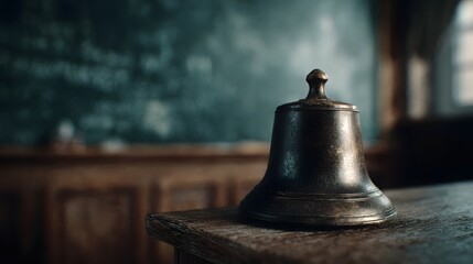 Old brass school bell on a teacher s desk