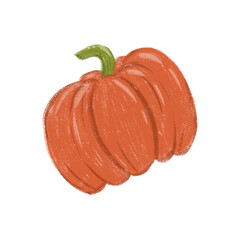 Colorful pumpkin illustration with distinct ridges and green stem in an autumn setting