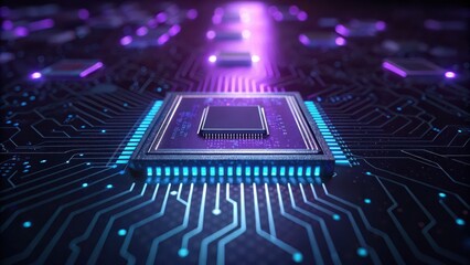 High-Resolution Semiconductor Microchip on Printed Circuit Board with Illuminated Traces and Digital Signal Pathways for Advanced Computing Systems