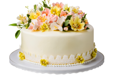 Delicate floral cake adorned with pastel blossoms for celebration